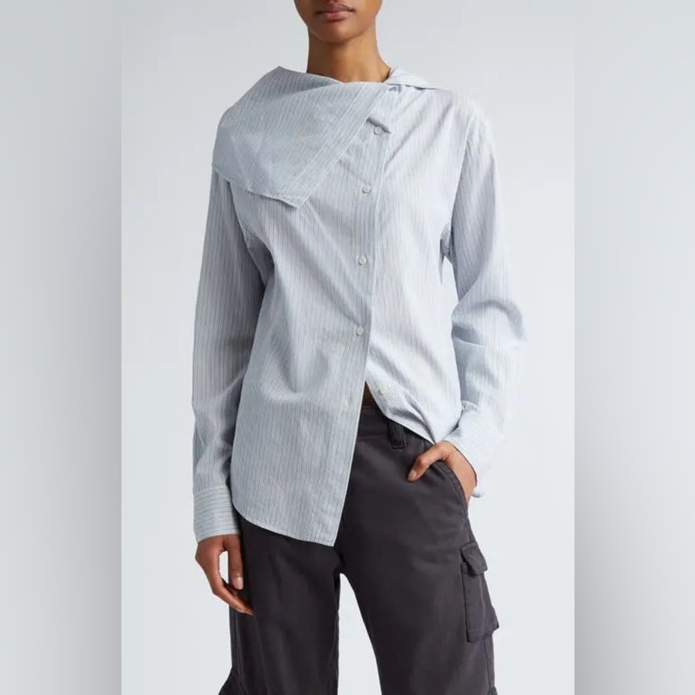 Acne blue and white striped asymmetric button-down shirt - Picture 4 of 9